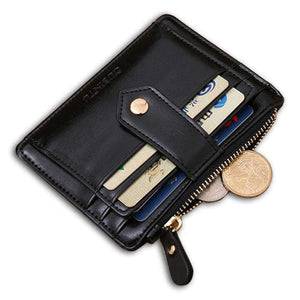 Planet Gates Black Multifunctional slim Men's leather wallet coin purse with zipper small hasp card holder for man money bag