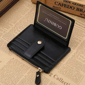 Planet Gates Black Multifunctional slim Men's leather wallet coin purse with zipper small hasp card holder for man money bag
