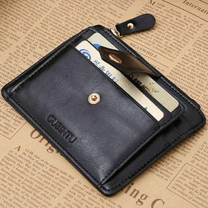 Planet Gates Black Multifunctional slim Men's leather wallet coin purse with zipper small hasp card holder for man money bag