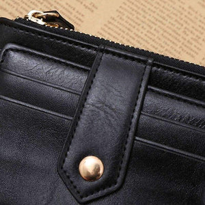 Planet Gates Black Multifunctional slim Men's leather wallet coin purse with zipper small hasp card holder for man money bag