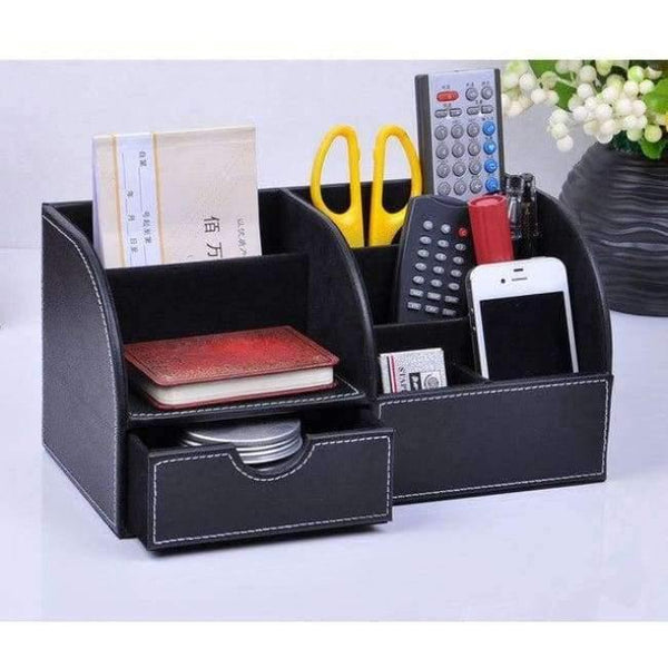 Planet Gates black Multifunctional Wooden Leather Office Desk Stationery Pen Pencil Holder Case pen box Desktop Organizer accessories 201B