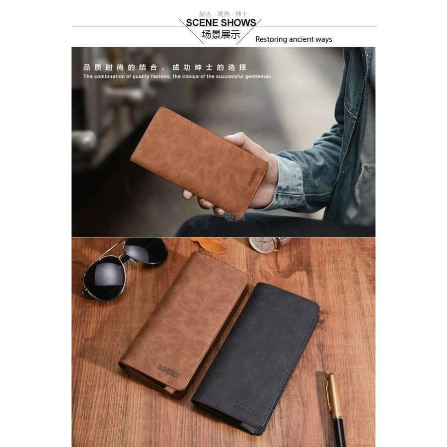 Planet Gates black New Fashion Long Design Crazy Horse PU Leather Men Wallets Card Holder Clutch Purse Male Large Capacity Clutch Wallet Men