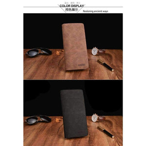 Planet Gates black New Fashion Long Design Crazy Horse PU Leather Men Wallets Card Holder Clutch Purse Male Large Capacity Clutch Wallet Men