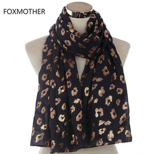 Planet Gates Black New Ladies Fashionable Navy Pink Metallic Foil Rose Gold Leopard Long Scarf Evening Wrap Shawl Women Gifts