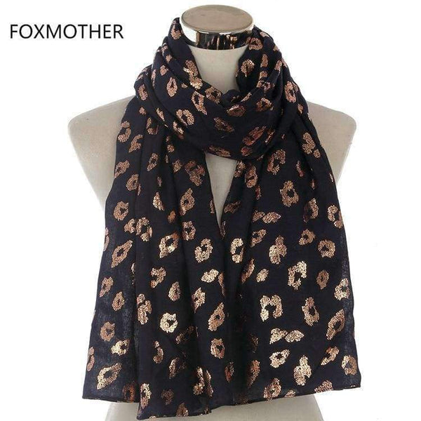 Planet Gates Black New Ladies Fashionable Navy Pink Metallic Foil Rose Gold Leopard Long Scarf Evening Wrap Shawl Women Gifts