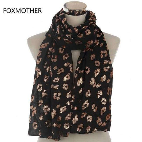 Planet Gates Black New Ladies Fashionable Navy Pink Metallic Foil Rose Gold Leopard Long Scarf Evening Wrap Shawl Women Gifts