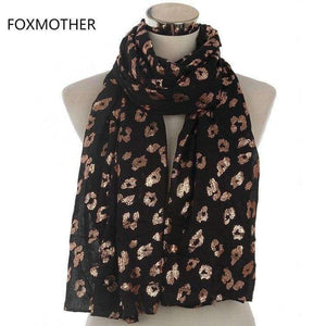 Planet Gates Black New Ladies Fashionable Navy Pink Metallic Foil Rose Gold Leopard Long Scarf Evening Wrap Shawl Women Gifts