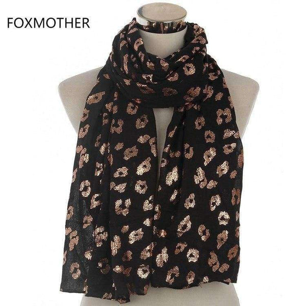 Planet Gates Black New Ladies Fashionable Navy Pink Metallic Foil Rose Gold Leopard Long Scarf Evening Wrap Shawl Women Gifts