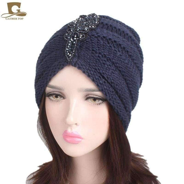 Planet Gates Black NEW Winter Warm Women Slouchy Beanie Beaded Flower Knit Turban Skull Cap Peaded Baggy Knitted Hat