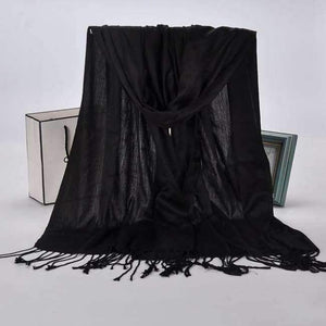 Planet Gates Black New Winter Women 60cm*170cm Black Red Solid Color Muslim Hijab Foulard Viscose Scarf Wrap With Tassel