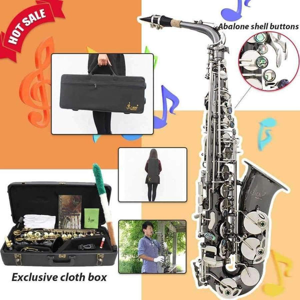 Planet Gates Black Nickel Body Silver Keys Alto Saxophone Sax Musical Instruments