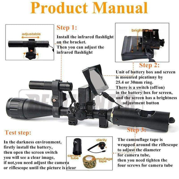 Night Vision Riflescope Outdoor Hunting Scopes Optics Sight Tactical Digital Infrared With Battery Monitor And Flashlight