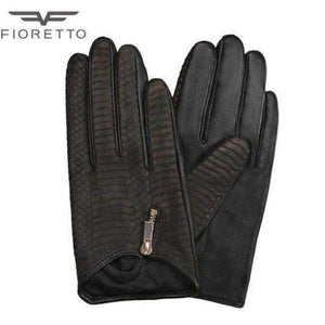 Planet Gates Black Non-touch / M Fioretto Women Fashion Snake Leather Gloves Punk Ladies Driving Gloves Metal Zipper Black Leopard Embossed Winter Warm Mittens