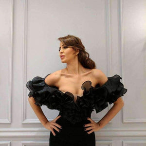 Planet Gates Black Off Shoulder Mermaid Evening Dress 2018 Plus Size Front Split Yousef Aljasmi Cheap Arabic African Formal Prom Dresses