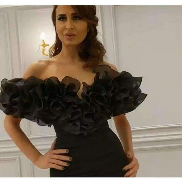 Planet Gates Black Off Shoulder Mermaid Evening Dress 2018 Plus Size Front Split Yousef Aljasmi Cheap Arabic African Formal Prom Dresses