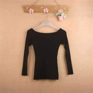 Planet Gates Black / One Size Autumn and Winter basic Women Sweater slit neckline Strapless Sweater thickening sweater top thread slim C0320