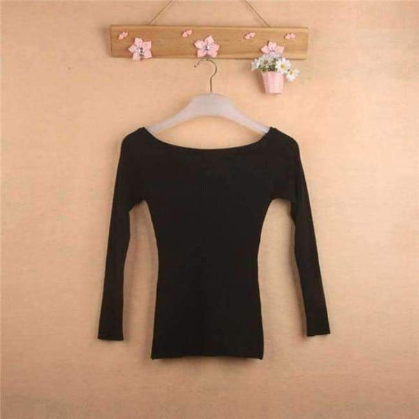 Planet Gates Black / One Size Autumn and Winter basic Women Sweater slit neckline Strapless Sweater thickening sweater top thread slim C0320