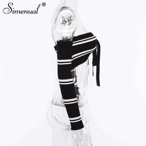 Planet Gates black / One Size Autumn crop top long sleeve t-shirt female sexy hot body off the shoulder tops for women front bow tie tee shirt