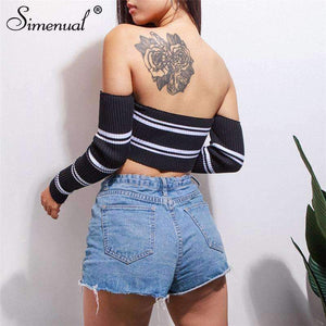 Planet Gates black / One Size Autumn crop top long sleeve t-shirt female sexy hot body off the shoulder tops for women front bow tie tee shirt
