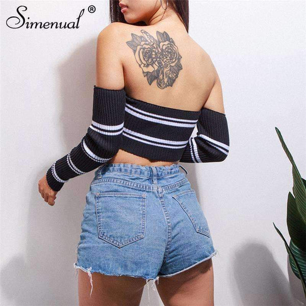 Planet Gates black / One Size Autumn crop top long sleeve t-shirt female sexy hot body off the shoulder tops for women front bow tie tee shirt