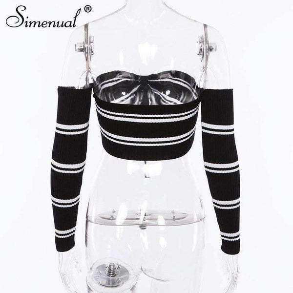Planet Gates black / One Size Autumn crop top long sleeve t-shirt female sexy hot body off the shoulder tops for women front bow tie tee shirt