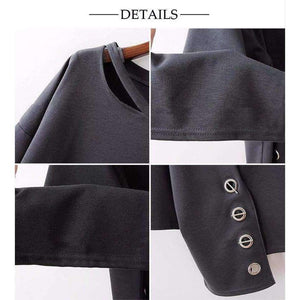 Planet Gates black / One Size Autumn Irregular Female T shirts For Women Top Long Sleeve Loose Hollow Black Tshirt Clothes Fashion New