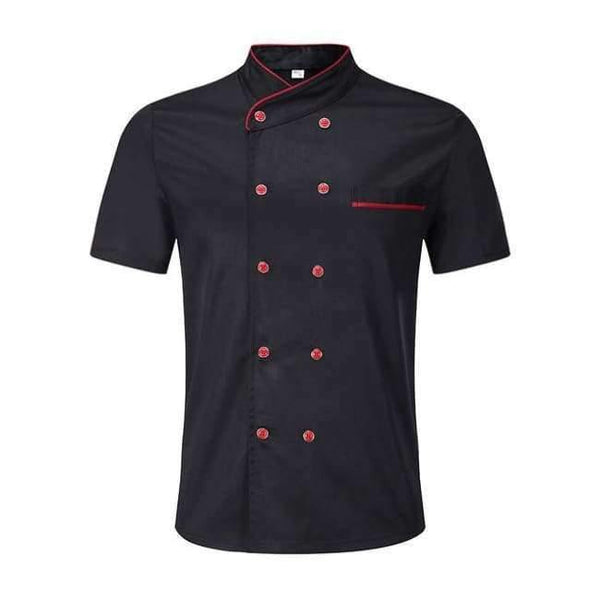 Planet Gates Black / One Size Black White Unisex Kitchen Chef Uniform Short Sleeve Double Breasted Cook Wear Chef Jacket & Apron Bakery Food Service