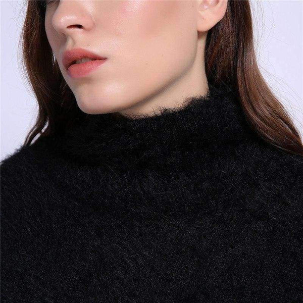 Planet Gates Black / One Size / China New Autumn Winter Women Turtleneck Mohair Sweater 20% Wool Soft Hand Oversize Knit Tops Thick Pullover in 4 Colors