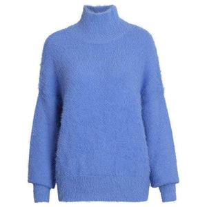Planet Gates Black / One Size / China New Autumn Winter Women Turtleneck Mohair Sweater 20% Wool Soft Hand Oversize Knit Tops Thick Pullover in 4 Colors