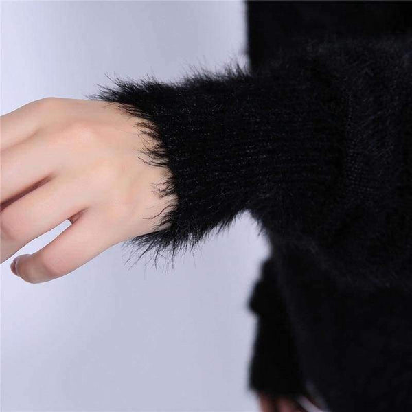 Planet Gates Black / One Size / China New Autumn Winter Women Turtleneck Mohair Sweater 20% Wool Soft Hand Oversize Knit Tops Thick Pullover in 4 Colors