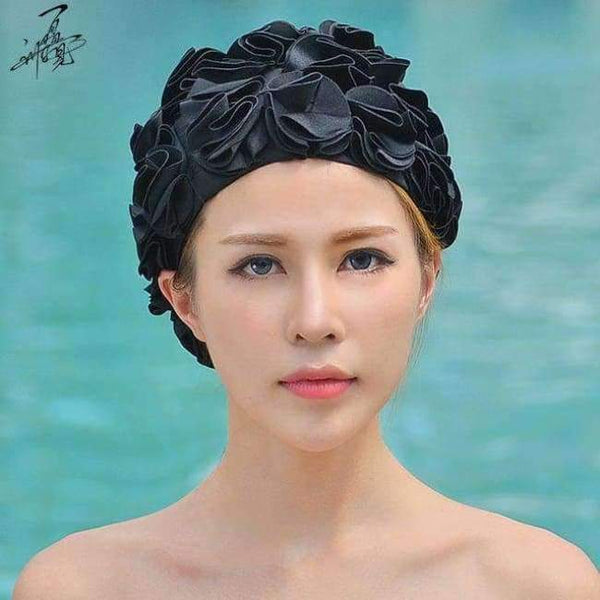Planet Gates Black / One Size Design 36 Lily Flowers Women Swimming Cap Coloful Sports Swim Pool Beautiful Hat Free Size Women Elastictry Cap
