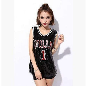 Planet Gates Black / One Size Female singer Sexy costume silver Red sequins dance wear bar dj clothes Top stage costumes women singer hip hop costume