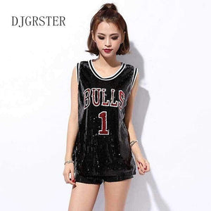 Planet Gates Black / One Size Female singer Sexy costume silver Red sequins dance wear bar dj clothes Top stage costumes women singer hip hop costume