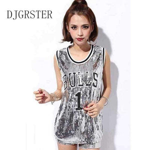 Planet Gates Black / One Size Female singer Sexy costume silver Red sequins dance wear bar dj clothes Top stage costumes women singer hip hop costume