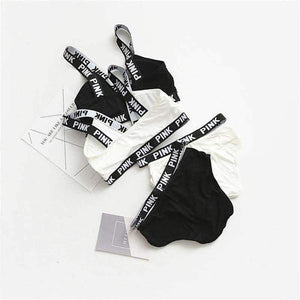 Planet Gates Black / One Size Lounge Underwear Comfortable Wireless Loungewear Lingerie Bra Set Black and White Cotton Bras Sets