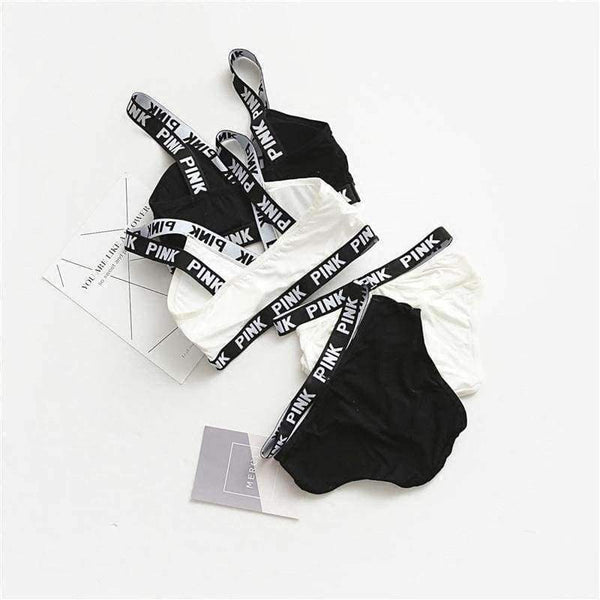 Planet Gates Black / One Size Lounge Underwear Comfortable Wireless Loungewear Lingerie Bra Set Black and White Cotton Bras Sets