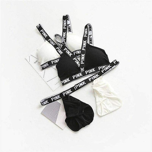 Planet Gates Black / One Size Lounge Underwear Comfortable Wireless Loungewear Lingerie Bra Set Black and White Cotton Bras Sets