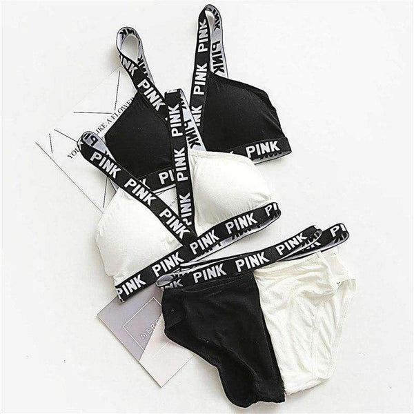Planet Gates Black / One Size Lounge Underwear Comfortable Wireless Loungewear Lingerie Bra Set Black and White Cotton Bras Sets