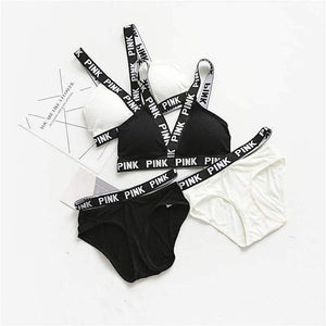 Planet Gates Black / One Size Lounge Underwear Comfortable Wireless Loungewear Lingerie Bra Set Black and White Cotton Bras Sets