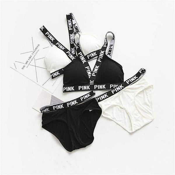 Planet Gates Black / One Size Lounge Underwear Comfortable Wireless Loungewear Lingerie Bra Set Black and White Cotton Bras Sets