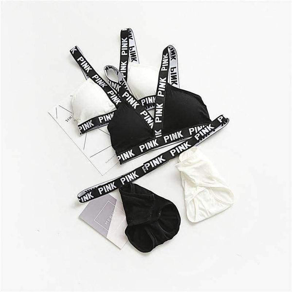 Planet Gates Black / One Size Lounge Underwear Comfortable Wireless Loungewear Lingerie Bra Set Black and White Cotton Bras Sets