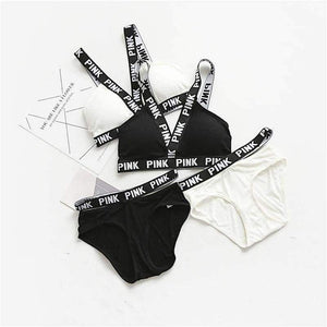 Planet Gates Black / One Size Lounge Underwear Comfortable Wireless Loungewear Lingerie Bra Set Black and White Cotton Bras Sets