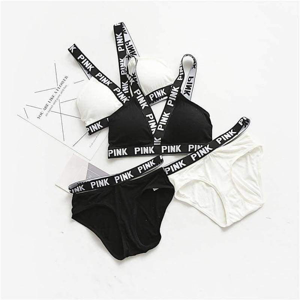 Planet Gates Black / One Size Lounge Underwear Comfortable Wireless Loungewear Lingerie Bra Set Black and White Cotton Bras Sets