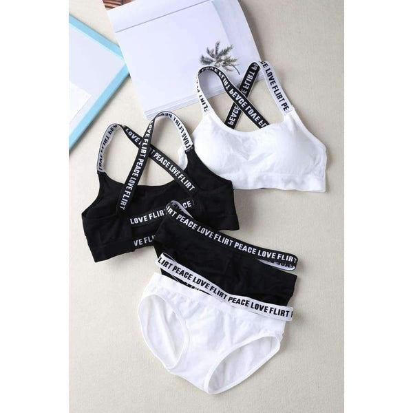 Planet Gates Black / One Size Lounge Underwear Comfortable Wireless Loungewear Lingerie Bra Set Black and White Cotton Bras Sets