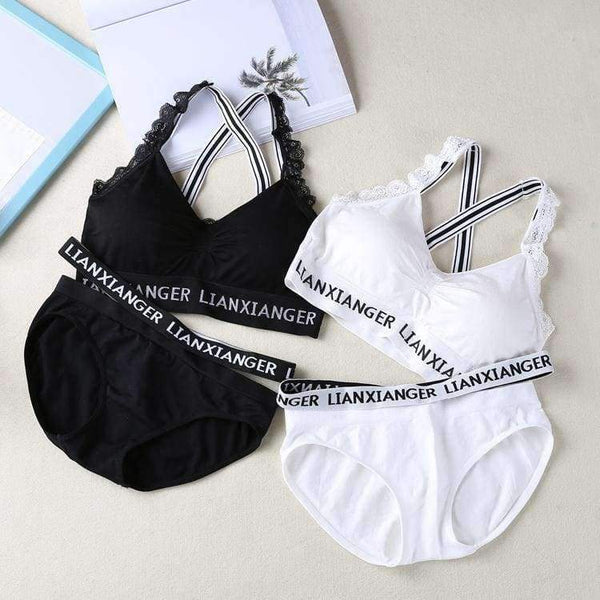 Planet Gates Black / One Size Lounge Underwear Comfortable Wireless Loungewear Lingerie Bra Set Padded Cotton Bras Sets