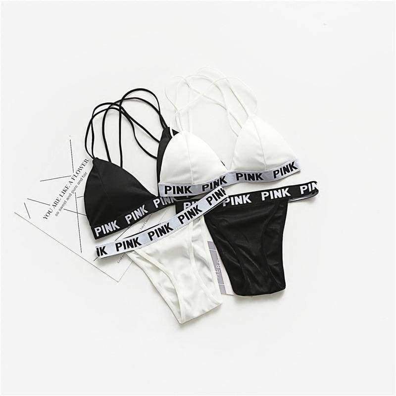 Planet Gates Black / One Size Lounge Underwear Comfortable Wireless Loungewear Lingerie Bra Thong Set Fitness Bras Sets