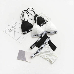 Planet Gates Black / One Size Lounge Underwear Comfortable Wireless Loungewear Lingerie Bra Thong Set Fitness Bras Sets