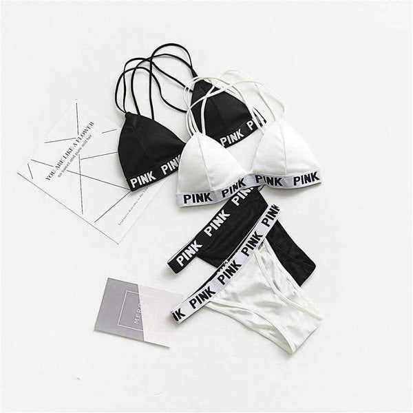 Planet Gates Black / One Size Lounge Underwear Comfortable Wireless Loungewear Lingerie Bra Thong Set Fitness Bras Sets