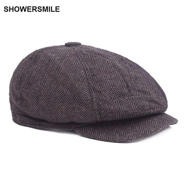 Planet Gates Sort / En størrelse SHOWERSMILE Mærke Herringbone Newsboy Kasket Til Mænd Varme Britiske Vintage Gatsby Kasketter Køretøj Efterår-vinter Hatte 2018 Gorra Plana
