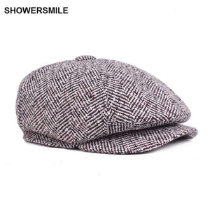 Planet Gates Sort / En størrelse SHOWERSMILE Mærke Herringbone Newsboy Kasket Til Mænd Varme Britiske Vintage Gatsby Kasketter Køretøj Efterår-vinter Hatte 2018 Gorra Plana